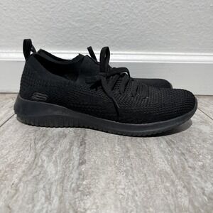 Skechers Memory Foam Shoes Womens Size 7.5 Black Knit Lightweight Sneaker 12841